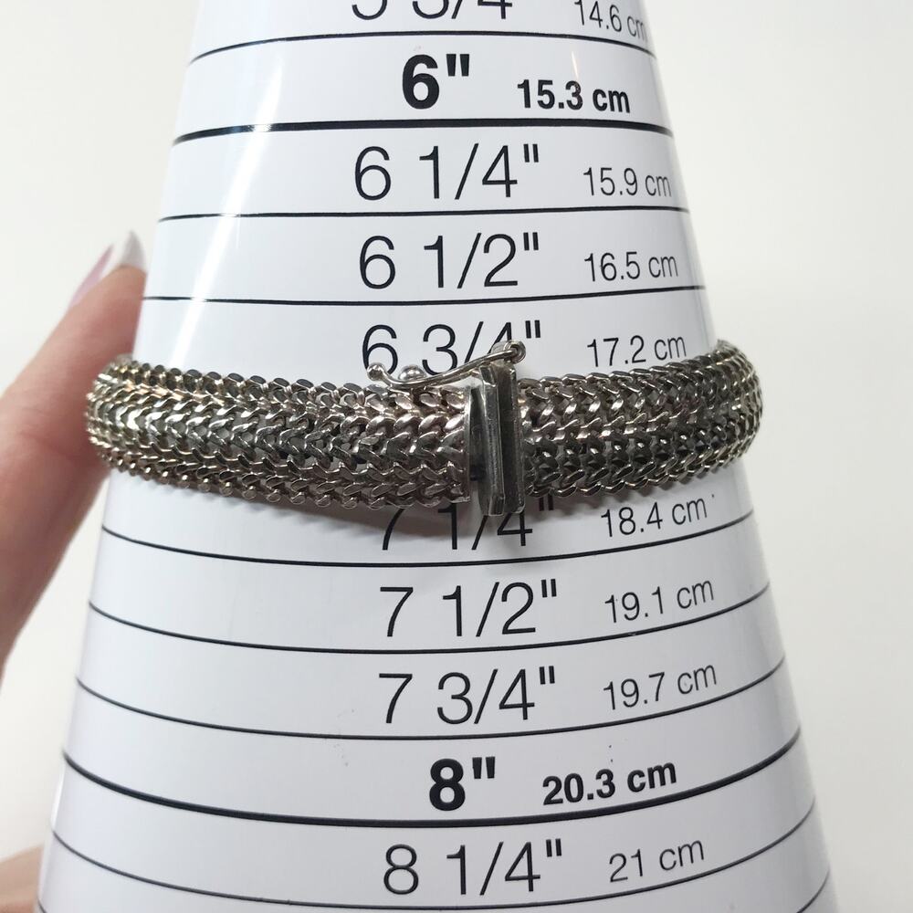 VTG Itaor Signed Italy Sterling Silver 925 Mesh Braided Bracelet 7in 10mm 17g - Picture 4 of 11